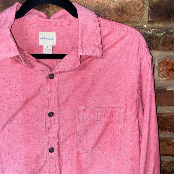 G.H. Bass & Co Red Flecked Long Sleeve Button Down Shirt Men's Size Large - Picture 2 of 6